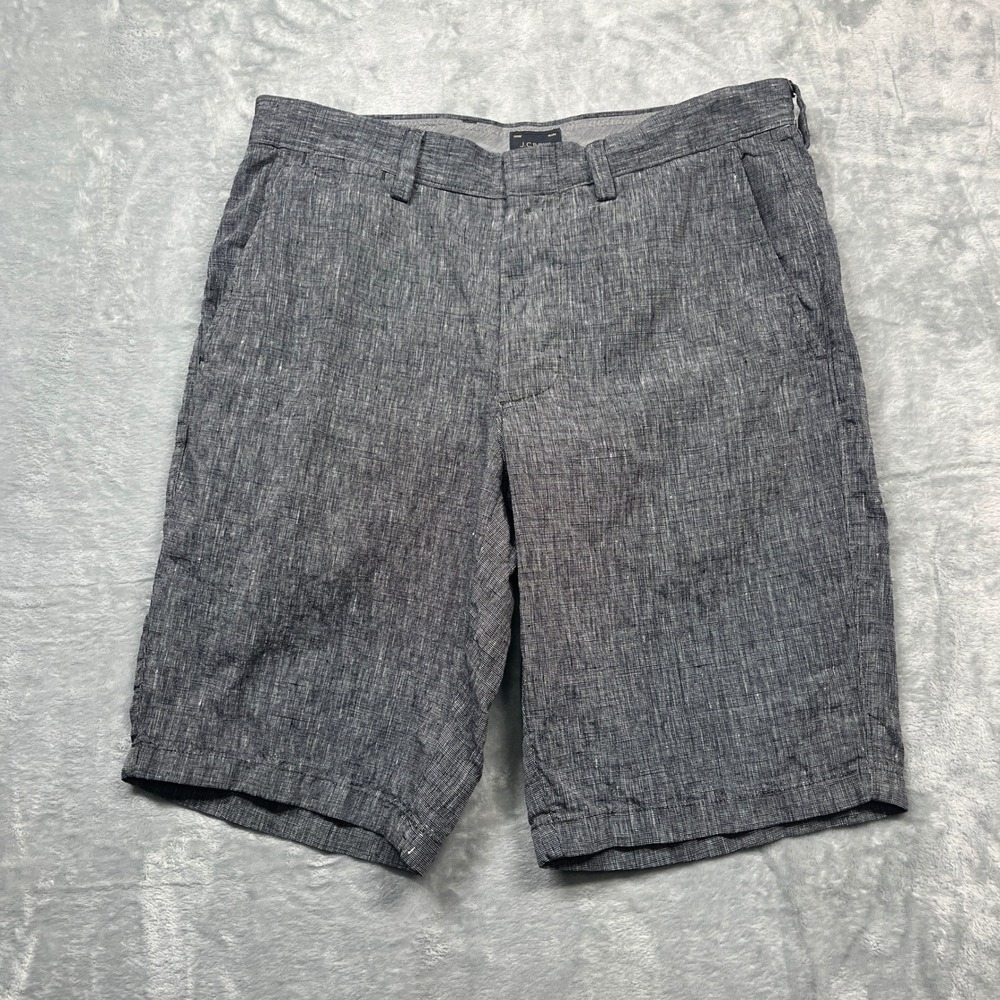 J.Crew Rivington Linen Shorts Mens Navy Blue White Crosshatch Flat Front Size 30